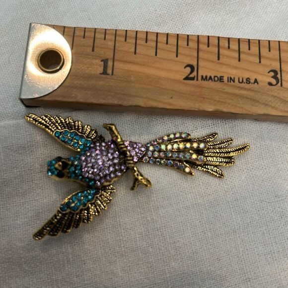 Elegant Gold and Blue Bird Brooch - Picture 3 of 4